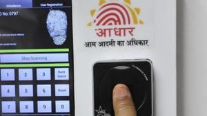 New Delhi, India, July 24, 2013 :: Employees mark their attendance through Aadhaar based System in the Planning Commission. The system is installed at the enters of the main Yojana Bhawan building on Wednesday, July 24, 2013 (Photo by Vipin Kumar/Hindustan Times) story pics for Chetan Chauhan New Delhi, India, July 24, 2013 :: Employees mark their attendance through Aadhaar based System in the Planning Commission. The system is installed at the enters of the main Yojana Bhawan building on Wednesday, July 24, 2013 (Photo by Vipin Kumar/Hindustan Times) story pics for Chetan Chauhan