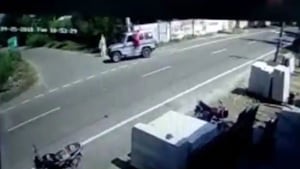 A CCTV grab of a woman falling off a speeding police vehicle in the Majitha area of Amritsar.(HT File) A CCTV grab of a woman falling off a speeding police vehicle in the Majitha area of Amritsar.(HT File)