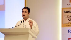 Congress president Rahul Gandhi giving the keynote address at the Hindustan Times Leadership Summit at Taj Palace in New Delhi, on October 5, 2018.(Sanchit Khanna/HT Photo) Congress president Rahul Gandhi giving the keynote address at the Hindustan Times Leadership Summit at Taj Palace in New Delhi, on October 5, 2018.(Sanchit Khanna/HT Photo)