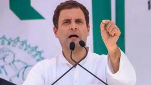 Congress president Rahul Gandhi addresses Ekta Parishad’s ‘Janandolan’, in Morena on October 6.(PTI Photo) Congress president Rahul Gandhi addresses Ekta Parishad’s ‘Janandolan’, in Morena on October 6.(PTI Photo)