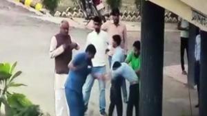 The incident of BJP MP Nandkumar Singh Chouhan and his aides beating up toll booth employees in Madhya Pradesh’s Shivpuri was captured on CCTV and went viral on social media.(ANI / Twitter) The incident of BJP MP Nandkumar Singh Chouhan and his aides beating up toll booth employees in Madhya Pradesh’s Shivpuri was captured on CCTV and went viral on social media.(ANI / Twitter)
