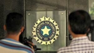 A view of logo of the Board of Control for Cricket in India (BCCI) )(Hindustan Times via Getty Images)