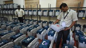 Polling staffs checking the Electronic Voting Machines inside the strong room before distributing them at the Mustering centre in Kamlabai Girls High School in Bengaluru, India, on Friday, May 11, 2018. Karnataka state Assembly election will be held on 12th May in 223 seats out of 224.(HT Photo) Polling staffs checking the Electronic Voting Machines inside the strong room before distributing them at the Mustering centre in Kamlabai Girls High School in Bengaluru, India, on Friday, May 11, 2018. Karnataka state Assembly election will be held on 12th May in 223 seats out of 224.(HT Photo)