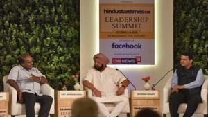 Amarinder Singh, chief minister of Punjab, H D Kumaraswamy, chief minister of Karnataka and Devendra Fadnavis, chief minister of Maharashtra, during the Hindustan Times Leadership Summit at Taj Palace in New Delhi on Saturday.(Burhaan Kinu/HT PHOTO) Amarinder Singh, chief minister of Punjab, H D Kumaraswamy, chief minister of Karnataka and Devendra Fadnavis, chief minister of Maharashtra, during the Hindustan Times Leadership Summit at Taj Palace in New Delhi on Saturday.(Burhaan Kinu/HT PHOTO)