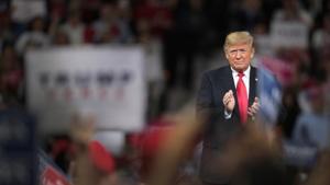 To cheers of supporters at the Kansas Expocentre in Topeka, Donald Trump declared it a “historic night”.(AFP) To cheers of supporters at the Kansas Expocentre in Topeka, Donald Trump declared it a “historic night”.(AFP)