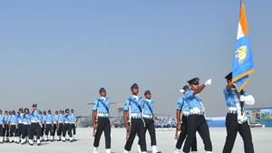 Indian Air Force (IAF) personnel during the full dress rehearsal for the 86th Air Force Day Parade 2018, at Hindon Air Force base in Ghaziabad, on Saturday, October 06, 2018.(Sakib Ali / HT Photo) Indian Air Force (IAF) personnel during the full dress rehearsal for the 86th Air Force Day Parade 2018, at Hindon Air Force base in Ghaziabad, on Saturday, October 06, 2018.(Sakib Ali / HT Photo)