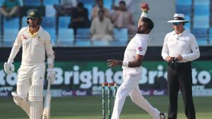 Pakistan vs Australia: Pakistan take on Australia on the third day of the first Test in Dubai on Tuesday.(AFP) Pakistan vs Australia: Pakistan take on Australia on the third day of the first Test in Dubai on Tuesday.(AFP)