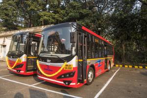 The electric buses that were procured last year.(HT PHOTO) The electric buses that were procured last year.(HT PHOTO)