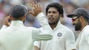 File image of India's Umesh Yadav, center, celebrates with teammates the dismissal of England's Adil Rashid during the third day of the first test cricket match between England and India at Edgbaston .(AP)