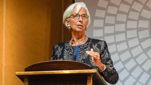 IMF Managing Director Christine Lagarde talks during a trade conference at the 2018 International Monetary Fund (IMF) World Bank Group Annual Meeting at Nusa Dua in Bali Province, Indonesia, October 10, 2018.(REUTERS/Antara Foto) IMF Managing Director Christine Lagarde talks during a trade conference at the 2018 International Monetary Fund (IMF) World Bank Group Annual Meeting at Nusa Dua in Bali Province, Indonesia, October 10, 2018.(REUTERS/Antara Foto)