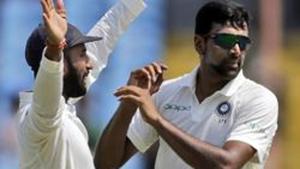 File image of R Ashwin celebrating the fall of wicket with Cheteshwar Pujara.(AP) File image of R Ashwin celebrating the fall of wicket with Cheteshwar Pujara.(AP)