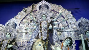 In a Durga Puja pandal of Santoshpur Lake Pally (SLP), a community festival in south Kolkata, Shree Muhuri Ghatak, a transgender woman, drew the eyes of the goddess, considered a sacred act that symbolises infusing life in the idol.(File Photo) In a Durga Puja pandal of Santoshpur Lake Pally (SLP), a community festival in south Kolkata, Shree Muhuri Ghatak, a transgender woman, drew the eyes of the goddess, considered a sacred act that symbolises infusing life in the idol.(File Photo)
