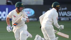 Australian cricketers Usman Khawaja (R) and Aaron Finch (L) run between the wickets during the second day two of the First Test match in the series between Australia and Pakistan(AFP) Australian cricketers Usman Khawaja (R) and Aaron Finch (L) run between the wickets during the second day two of the First Test match in the series between Australia and Pakistan(AFP)