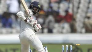 Indian Cricketer Lokesh Rahul is bowled out by West Indies' Jason Holder during the second day of the second cricket test match between India and West Indies in Hyderabad, India, Saturday, Oct. 13, 2018. (AP Photo/Mahesh Kumar A.)(AP) Indian Cricketer Lokesh Rahul is bowled out by West Indies' Jason Holder during the second day of the second cricket test match between India and West Indies in Hyderabad, India, Saturday, Oct. 13, 2018. (AP Photo/Mahesh Kumar A.)(AP)