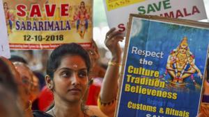 Devotees participate in an agitation against the Supreme Court's verdict on Sabarimala Temple, in Chennai on October 12, 2018.(PTI Photo) Devotees participate in an agitation against the Supreme Court's verdict on Sabarimala Temple, in Chennai on October 12, 2018.(PTI Photo)