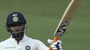 Indian cricketer Rishabh Pant celebrates scoring fifty runs during the second day of the second cricket test match between India and West Indies in Hyderabad, India, Saturday, Oct. 13, 2018. (AP Photo/Mahesh Kumar A.)(AP) Indian cricketer Rishabh Pant celebrates scoring fifty runs during the second day of the second cricket test match between India and West Indies in Hyderabad, India, Saturday, Oct. 13, 2018. (AP Photo/Mahesh Kumar A.)(AP)