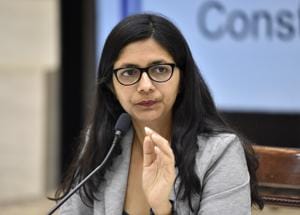 Delhi Commission for Women (DCW) chief Swati Maliwal addresses a press conference in New Delhi.(Sonu Mehta/HT PHOTO) Delhi Commission for Women (DCW) chief Swati Maliwal addresses a press conference in New Delhi.(Sonu Mehta/HT PHOTO)