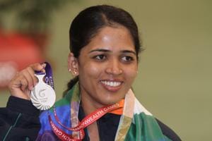 Tejaswini Sawant, women’s 50m rifle prone, won gold at the Gold Coast 2018 Commonwealth Games in Australia.(HT Photo) Tejaswini Sawant, women’s 50m rifle prone, won gold at the Gold Coast 2018 Commonwealth Games in Australia.(HT Photo)