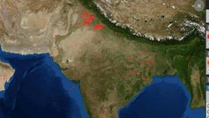 The NASA image released by environment minister of Delhi Imran Hussian(Twitter/AAP) The NASA image released by environment minister of Delhi Imran Hussian(Twitter/AAP)