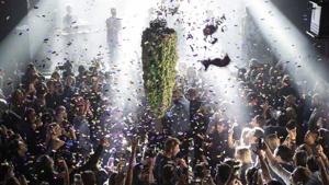 People in Toronto gather at a local concert venue to watch the “bud drop” at the stroke of midnight, in celebration of the legalization of recreational cannabis use on October 17, 2018 in Canada.(AP) People in Toronto gather at a local concert venue to watch the “bud drop” at the stroke of midnight, in celebration of the legalization of recreational cannabis use on October 17, 2018 in Canada.(AP)