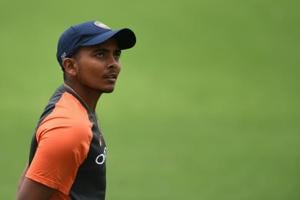 Indian cricketer Prithvi Shaw looks on during a training session.(AFP) Indian cricketer Prithvi Shaw looks on during a training session.(AFP)