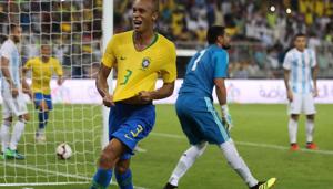 Brazil's defender Miranda (C) celebrates after scoring a goal during the international friendly match Brazil vs Argentina at the King Abdullah Sport City Stadium in Jeddah on October 16, 2018(AFP) Brazil's defender Miranda (C) celebrates after scoring a goal during the international friendly match Brazil vs Argentina at the King Abdullah Sport City Stadium in Jeddah on October 16, 2018(AFP)