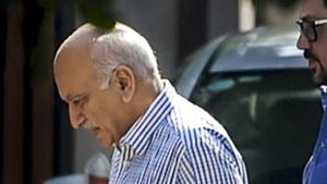 Union minister M J Akbar, who is facing allegations of sexual harassment by a number of women journalists, at his residence after his arrival from a foreign tour, in New Delhi on Sunday.(PTI Photo) Union minister M J Akbar, who is facing allegations of sexual harassment by a number of women journalists, at his residence after his arrival from a foreign tour, in New Delhi on Sunday.(PTI Photo)