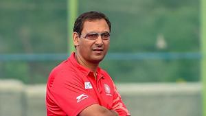 Indian Hockey team coach Harendra Singh during a practice session.(PTI) Indian Hockey team coach Harendra Singh during a practice session.(PTI)