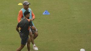 Indian cricketer Virat Kohli, foreground, and MS Dhoni play soccer during a practice session before the first ODI against West Indies.(AP) Indian cricketer Virat Kohli, foreground, and MS Dhoni play soccer during a practice session before the first ODI against West Indies.(AP)
