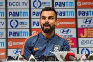 Guwahati: Indian cricket team captain Virat Kohli addresses a pre-match press conference ahead of their first One Day International cricket match against West Indies, at ACA Stadium, in Guwahati.(PTI) Guwahati: Indian cricket team captain Virat Kohli addresses a pre-match press conference ahead of their first One Day International cricket match against West Indies, at ACA Stadium, in Guwahati.(PTI)