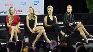 Petra Kvitova of the Czech Republic (2nd-L), Elina Svitolina of the Ukraine (2nd-R) and Kiki Bertens of the Netherlands (R) attend the official draw ceremony and gala of the WTA Finals Singapore.(AFP) Petra Kvitova of the Czech Republic (2nd-L), Elina Svitolina of the Ukraine (2nd-R) and Kiki Bertens of the Netherlands (R) attend the official draw ceremony and gala of the WTA Finals Singapore.(AFP)
