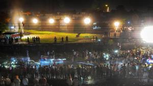 The site of a train accident near the venue of Dussehra festivities, at Joda Phatak in Amritsar.(PTI Photo)
