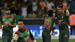 File image of Bangladesh players celebrating the fall of a wicket.(AFP) File image of Bangladesh players celebrating the fall of a wicket.(AFP)