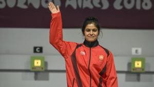 Manu Bhaker of India celebrate after winning the Gold medal after competing in 10m Air Rifle Women during Day 3 of Buenos Aires 2018 Youth Olympic Games at TecnÛpolis Park on October 9, 2018 in Buenos Aires, Argentina.(Getty Images) Manu Bhaker of India celebrate after winning the Gold medal after competing in 10m Air Rifle Women during Day 3 of Buenos Aires 2018 Youth Olympic Games at TecnÛpolis Park on October 9, 2018 in Buenos Aires, Argentina.(Getty Images)