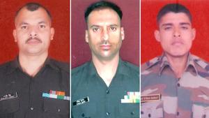 Lance Naik Ranjeet Singh, Havildar Kaushal Kumar and Rifleman Rajat Kumar were killed by heavily armed intruders from Pakistan near the Line of Control in Jammu and Kashmir’s rajouri district on Sunday.(HT Photo) Lance Naik Ranjeet Singh, Havildar Kaushal Kumar and Rifleman Rajat Kumar were killed by heavily armed intruders from Pakistan near the Line of Control in Jammu and Kashmir’s rajouri district on Sunday.(HT Photo)