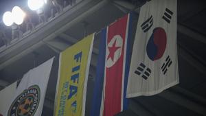 North Korean flag is hoisted along with South Korean flag. (Representative image)(Getty Images) North Korean flag is hoisted along with South Korean flag. (Representative image)(Getty Images)