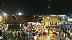 Devotees pay obeisance Lord Ayyappa temple in Sabarimala, Monday, Oct 22, 2018.(PTI) Devotees pay obeisance Lord Ayyappa temple in Sabarimala, Monday, Oct 22, 2018.(PTI)
