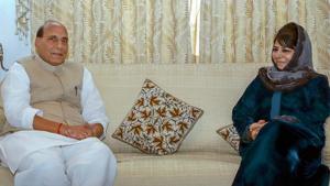 Union home minister Rajnath Singh with the president of the Jammu and Kashmir Peoples Democratic Party (PDP) Mehbooba Mufti, in Srinagar on October 23, 2018.(PTI Photo) Union home minister Rajnath Singh with the president of the Jammu and Kashmir Peoples Democratic Party (PDP) Mehbooba Mufti, in Srinagar on October 23, 2018.(PTI Photo)