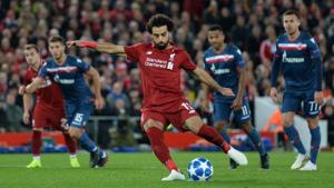 Mohamed Salah scored twice on Wednesday to register his 50th goal for Liverpool.(REUTERS) Mohamed Salah scored twice on Wednesday to register his 50th goal for Liverpool.(REUTERS)