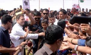 AICC President, Rahul Gandhi meets public after addressing the conference of State Women Committee of Rajasthan, in Kota on Thursday.(A.H.Zaidi/Hindustan Times) AICC President, Rahul Gandhi meets public after addressing the conference of State Women Committee of Rajasthan, in Kota on Thursday.(A.H.Zaidi/Hindustan Times)