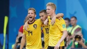 File image of Belgium's Eden Hazard celebrates scoring a goal with Dries Mertens and Kevin De Bruyne(REUTERS) File image of Belgium's Eden Hazard celebrates scoring a goal with Dries Mertens and Kevin De Bruyne(REUTERS)