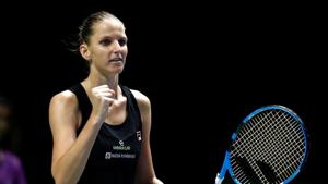 Czech Republic's Karolina Pliskova celebrates winning her group stage match against Czech Republic's Petra Kvitova.(REUTERS) Czech Republic's Karolina Pliskova celebrates winning her group stage match against Czech Republic's Petra Kvitova.(REUTERS)