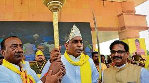 Suheldev Bharatiya Samaj Party (SBSP) chief and UP cabinet minister Om Prakash Rajbhar at his party’s 16th foundation day rally in Lucknow on Saturday.(Deepak Gupta/HT Photo) Suheldev Bharatiya Samaj Party (SBSP) chief and UP cabinet minister Om Prakash Rajbhar at his party’s 16th foundation day rally in Lucknow on Saturday.(Deepak Gupta/HT Photo)