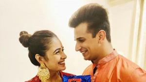 Yuvika Chaudhary and Prince Narula celebrated their first Karwa Chauth just a week after their wedding.(Instagram)