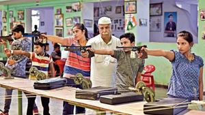 Johri Rifle Association patron and coach Rajpal Singh has made it a mission to help impoverished youngsters in Baghpat district realise their dreams.(Sanchit Khanna) Johri Rifle Association patron and coach Rajpal Singh has made it a mission to help impoverished youngsters in Baghpat district realise their dreams.(Sanchit Khanna)