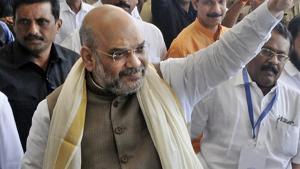 Amit Shah made a scathing attack on the CPI(M)-led LDF government in Kerala over the Sabarimala women’s entry issue and pledged BJP’s support for it.(PTI) Amit Shah made a scathing attack on the CPI(M)-led LDF government in Kerala over the Sabarimala women’s entry issue and pledged BJP’s support for it.(PTI)