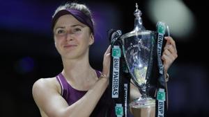 Ukraine's Elina Svitolina celebrates with her winning trophy after defeating Sloane Stephens of the United States.(AP) Ukraine's Elina Svitolina celebrates with her winning trophy after defeating Sloane Stephens of the United States.(AP)