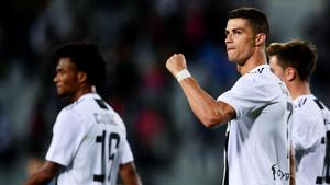 Juventus' Cristiano Ronaldo celebrates at the end of the Italian Serie A match against Empoli.(AFP) Juventus' Cristiano Ronaldo celebrates at the end of the Italian Serie A match against Empoli.(AFP)