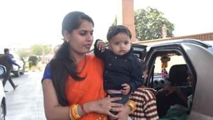 BJP MLA Amrita Meghwal with her child at the Rajasthan assembly.(HT File Photo)