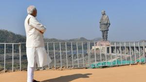 Prime Minister Narendra Modi looking at the Statue of Unity of Sardar Patel in Gujarat’s Kevadiya on October 31.(Twitter/PMO India) Prime Minister Narendra Modi looking at the Statue of Unity of Sardar Patel in Gujarat’s Kevadiya on October 31.(Twitter/PMO India)